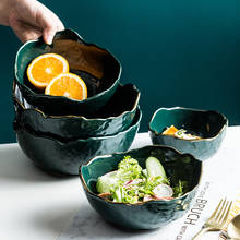 Emerald Green Ceramic Gold Inlay Fruit Salad Bowl Creative Snack Candy Biscuit Soup Western Food Instant Noodles Bowl Irregular 2024 - buy cheap