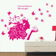 Removable Red Rose Fairy Girl Wall Stickers Living Room TV Sofa Backdrop Home Decor Vinyl Art Mural Decal 2024 - buy cheap