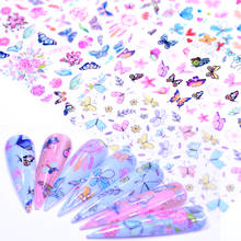 Juego de láminas de mariposa para uñas, pegatinas de transferencia de flores de colores, calcomanías adhesivas para manicura, envoltura de decoración artística para uñas, 10 Uds. 2024 - compra barato