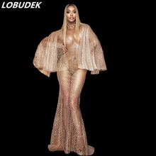 White Mesh Perspective Sequins Dress Models Catwalk Dresses Nightclub Prom Singer Dancer Host Stage Sexy See-through Long Dress 2024 - buy cheap