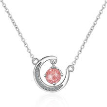 WYEAIIR-Cadena de Plata de Ley 925 con forma de luna, collar femenino con diseño de fresa rosa, cristal y clavícula 2024 - compra barato