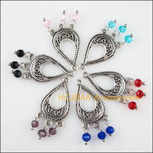 12 New Teardrop Charms Tassels Tibetan Silver Color Mixed Crystal Pendants 15x35mm 2024 - buy cheap