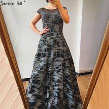 Black A-Line Crystal Luxury Evening Dresses 2020 Dubai O-Neck Cap Sleeves Formal Dress Women Elegant Serene Hill BLA70551 2024 - buy cheap