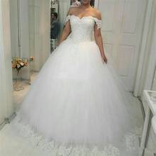 2020 Off Shoulder Ball Gowns Princess Lace Wedding Dresses Sweetheart Appliques Beaded Wedding Gowns Puffy Lace-Up Bride Dress 2024 - buy cheap