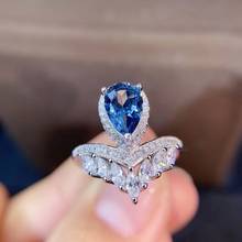 Elegant personality tulips water drop Natural blue topaz Ring Natural gemston Ring S925 silver women girl party gift Jewelry 2024 - buy cheap