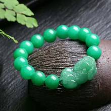Contas de jade verde natural 8-14mm grânulo tropas bravas pulseira chinês energia sorte deus besta pixiu pulseira dropship jóias 2024 - compre barato