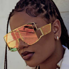 Gafas de sol cuadradas a la moda para mujer y hombre, lentes de sol cuadradas de gran tamaño con espejo, de marca de lujo, remache de Metal, tendencia única 2024 - compra barato