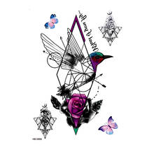 Фиолетовые розы птицы водонепроницаемые временные татуировки наклейки татуировки рукава хны татуировки наклейки боди-арт дешевые вещи стикер s 2024 - купить недорого