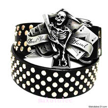 Fashion men's rivet belt punk belt devil palm skull belt ghost hand rivet trend Hip hop belts Nightclub wild Heavy metal style 2024 - buy cheap