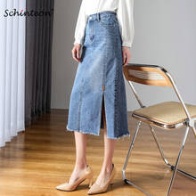 Schinteon Women Denim A-lined Skirt Jeans High Waist Long Spilt Casual Skirt Spring Summer 2021 New Size S-9XL 2024 - buy cheap