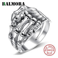 BALMORA Real 925 Sterling Silver Punk Hand & Skull Stacking Finger Ring for Men Women Couple Gift Vintage Cool Fashion Jewelry 2024 - buy cheap