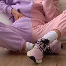 Pantalones de chándal holgados para mujer, ropa informal de cintura alta con retales, Color rosa y morado, estilo Hip Hop 2024 - compra barato