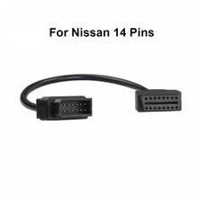 Cabo conector de diagnóstico de carro, para nissan 14pin a 16pin, obd obdii, adaptador 2024 - compre barato