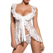 2Pcs/Set Erotic Lace Sleepwear Women Sexy Perspective Open Front Top G-string Sexy Babydoll Chemise Temptation Nightdress Hot 2024 - buy cheap