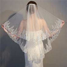 De moda de tul blanco de dos capas velos de novia baratos lentejuelas borde peine accesorios de boda 1,5 m corto nupcial velo 2024 - compra barato