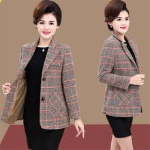 New 2020 Spring Autumn Coat Middle-aged Women's Plaid Jacket Suit Collar Plus Size 5XL Fashion Lattice Outerwear Short Tops K3 2024 - buy cheap