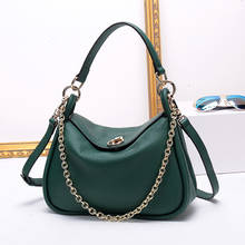 Bolso Hobos grande con cadena para mujer, bolsa de hombro de piel auténtica, color verde, moda coreana, color azul 2024 - compra barato