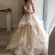 Vestido de noiva luxuoso, com costas nuas, decote em v, camadas, tule, princesa, plus size 2024 - compre barato