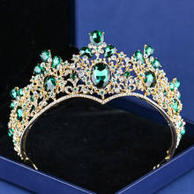 Royal Crystal Bridal Tiaras Green Big Crowns Women Rhinestone Baroque Pageant Diadem Vintage Wedding Hair Accessories Jewelry 2024 - buy cheap