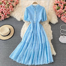 Lace Patchwork Hollow Solid Slim A-line Party Robe Ladies Vintage Dress New 2021 Fashion Summer Elegant Women Bodycon Dress 2024 - buy cheap