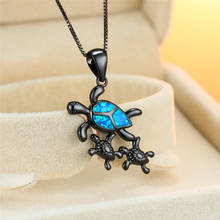 Dainty colar feminino com pingente de opala azul, colar de ouro preto com corrente de animais, de noiva, tartaruga 2024 - compre barato