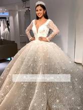 New Custom Size Hot Luxury Beaded Crystal Long Wedding Dresses Long Sleeves Wedding Bridal Gowns Vestido De Novia 2024 - buy cheap