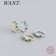 WANTME 925 Sterling Silver Jewelry Unique Ear Cuff Non Pierced Micro Pave Green Zircon Small Sized Girl Clip Earring for Women 2024 - buy cheap