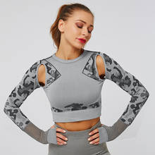 Zhangyunuo Camo Yoga Long Sleeve Gym Running Fitness Crop Top Sexy Hollow Compression Thumb Hole Sports T-shirt Workout Tank Top 2024 - buy cheap