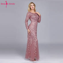Женское вечернее платье-Русалка Beauty-Emily, плиссированное фатиновое платье с круглым вырезом, длинным рукавом, аппликацией из блесток, для мусульманских вечеринок 2024 - купить недорого