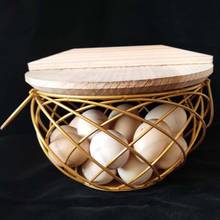 Creative Chicken Egg Basket With Natural Wood Lid Cover Home Kitchen Mesh Iron Wire Storage Fruit Bowl Container With Handle 2024 - buy cheap