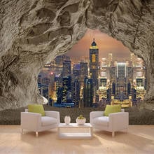 Papel de parede foto personalizada 3d, vista noturna, cidade, montanha, retrô, quarto, estudo, sala de estar, mural, parede 2024 - compre barato