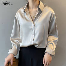 Blusa de seda satinada de manga larga para mujer, camisa holgada lisa, color blanco, 2021 2024 - compra barato