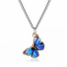 Yobest colar feminino com gradiente azul, gargantilha com pingente de borboleta, cor prateada arco-íris, feminino e feminino, joias 2024 - compre barato
