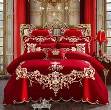 Red Chinese Style Wedding Embroidery Duvet Cover Bed Sheet Set Cotton Solid Princess Bedding Set Luxury Romantic Girls Bed Cover 2024 - buy cheap