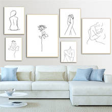 Dibujo de líneas abstractas de mujer, pintura de lona, nórdica, decoración del hogar, arte para la pared, cuerpo, mano, carteles e impresión para sala de estar 2024 - compra barato