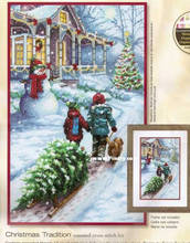 Kit de punto de cruz de algodón contado, Navidad, Navidad, muñeco de nieve, dos niños y un perro dim 70-08960 8960 2024 - compra barato
