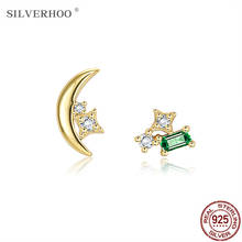 SILVERHOO-pendientes de tuerca asimétricos para mujer, joyería de plata de ley 925, estrella brillante, Luna, circonita, pequeños, dorados 2024 - compra barato