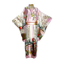 Pink Japanese Women's Silk Satin Kimono Yukata Evening Dress Haori Kimono With Obi peri One Size H0016-C 2024 - buy cheap