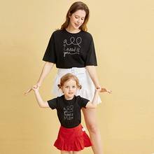 Fashion simple letter print line feeling full of mother and daughter short-sleeved T-shirt mom and girl round collar loose 2024 - buy cheap