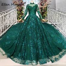Dark Green Long Sleeves Wedding Dresses for Women 2020 Saudi Arabia Muslim Vintage High Neck Beads Colorful Lace Bridal Gowns 2024 - buy cheap