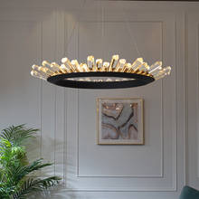Fkl lustre de cristal iceberg dourado, candelabro redondo de luxo para sala de estar e jantar, iluminação doméstica 2024 - compre barato