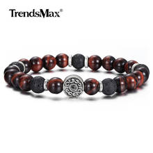 Red Tiger Eye Stone Black Lava Beaded Stretch Bracelet for Men Boy Stainless Steel Round Charm Elastic Bracelet 8mm DB288 2024 - buy cheap