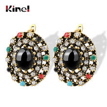 Kinel Turkish Jewelry Oval Black Stone Earrings For Women Antique Gold Color Resin Earrings Crystal Gifts 2021New 2024 - buy cheap