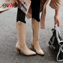 ENMAYER Mulheres Botas PU Botas de Montaria Equestres-Joelho Mulheres Moda Inverno 2019 Calcanhar Quadrado Dedo Apontado Moda Tamanho 34-43 2024 - compre barato