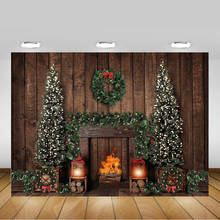 Fondo de Navidad para fotografía, pared de madera Retro, Fondo de Navidad, árboles de Navidad, corona, chimenea, luz, sesión de fotos 2024 - compra barato