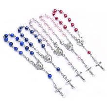 Cadena de cuentas de perlas de imitación para mujer, brazalete de Cruz de la Virgen María de La Guadalupe, joyería de oración, 6mm 2024 - compra barato