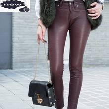 Luxury Women 100% Sheepskin Genuine Pencil Lady Sexy Stretchy Leggings Push Up Leather Long Trousers Skinny Pants 2024 - buy cheap