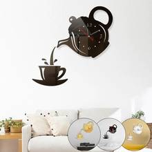 Relógio de parede 3d de acrílico, relógio para parede diy, copo de café, bule, espelho adesivo, decoração de casa, cozinha e sala de estar 2024 - compre barato