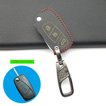 Capa 100% couro para chave fiat/panda/stylus/stitch/doblo/grande/bravo 500, bolsa com 3 botões para chave 2024 - compre barato