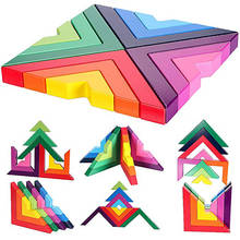 Arco-íris de madeira empilhamento jogo empilhador geometria blocos de construção criativo nidificação brinquedos educativos crianças presentes educação 2024 - compre barato